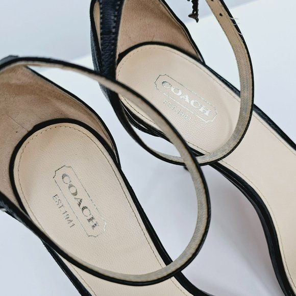 Coach Francesca Stiletto Heel Sandals 9.5 B Black Snake Embossed Leather Strappy - Picture 3 of 14
